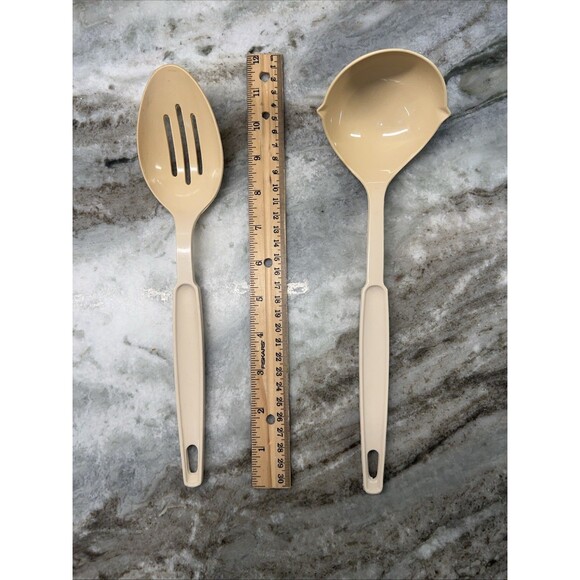 Vtg Ekco Almond Beige Ladle And Slotted Serving Cooking Spoon Utensil Tool USA - Picture 6 of 7